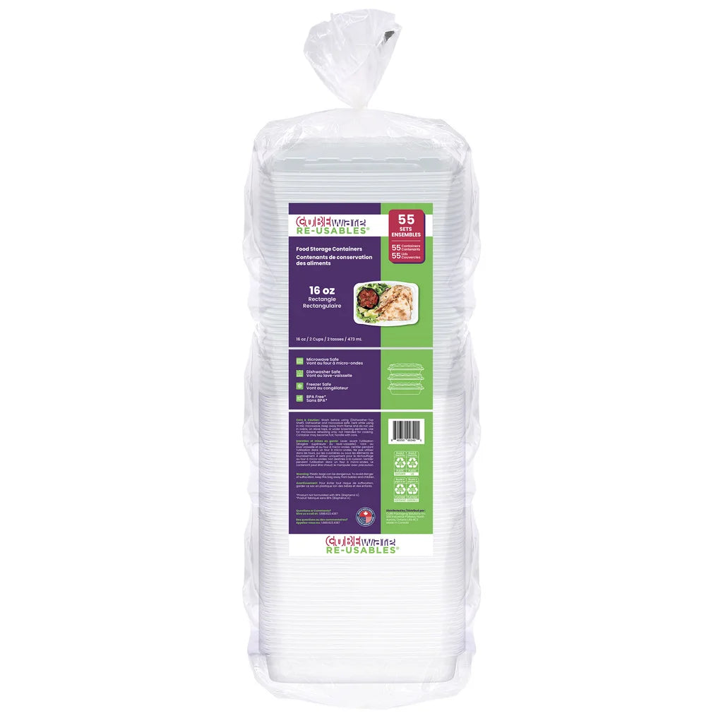 Cubeware Rectangular Food Container 16oz - 55 Pack
